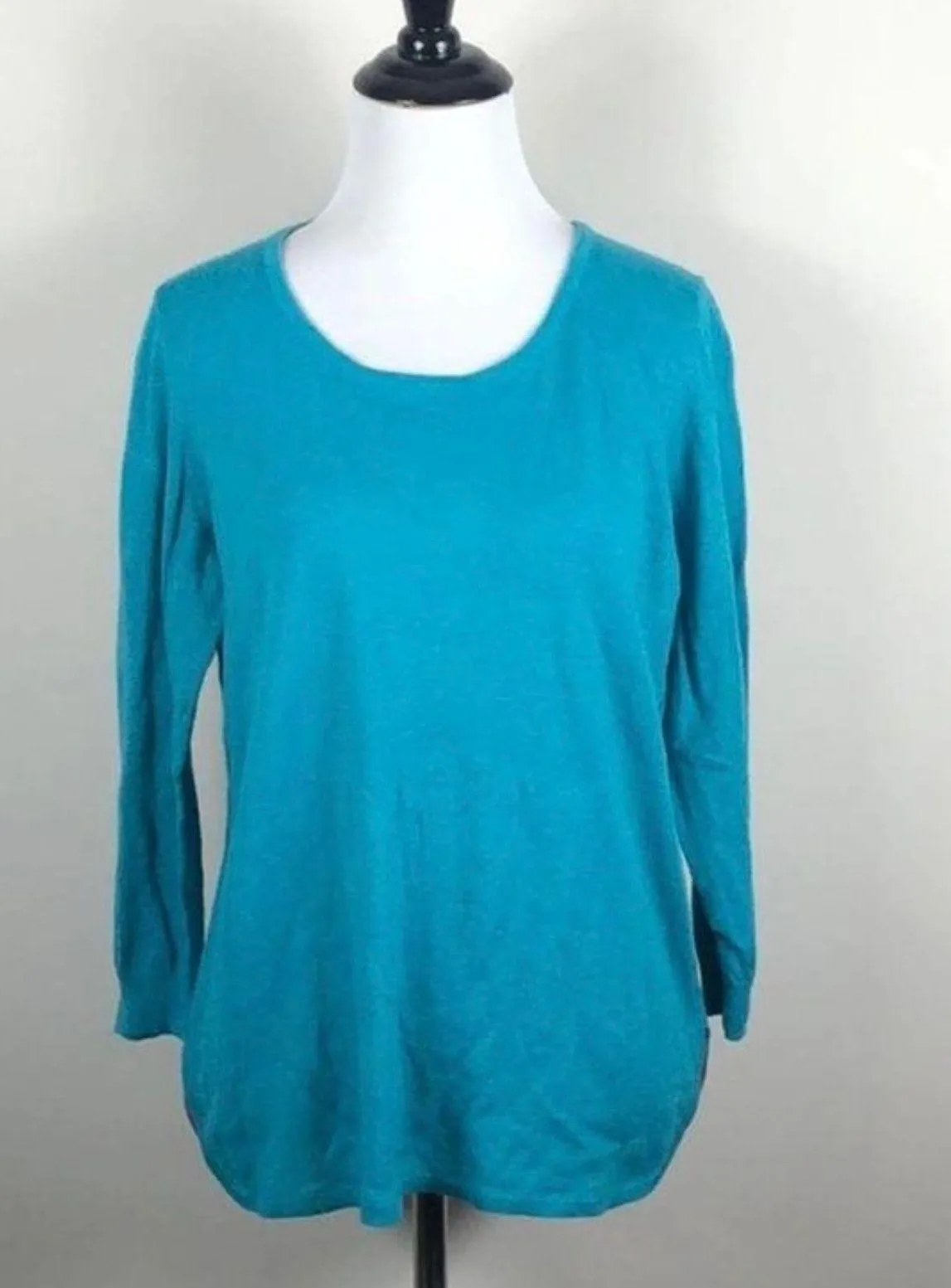 Sz L Gorgeous Teal Sweater Viscose Nylon Wool Blend Machine Washable - Image 5