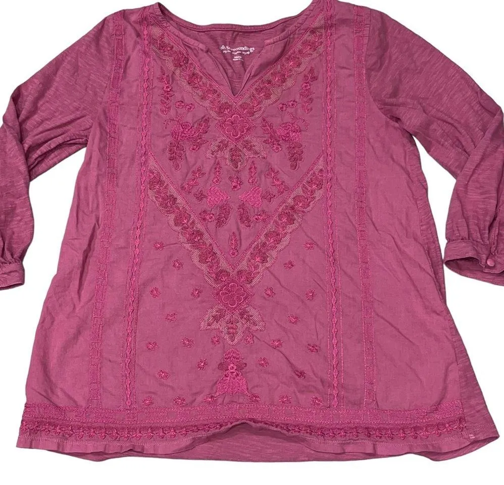 Soft Surroundings Women’s Coconut Dreams Embroidered V Neck Tunic - Image 4