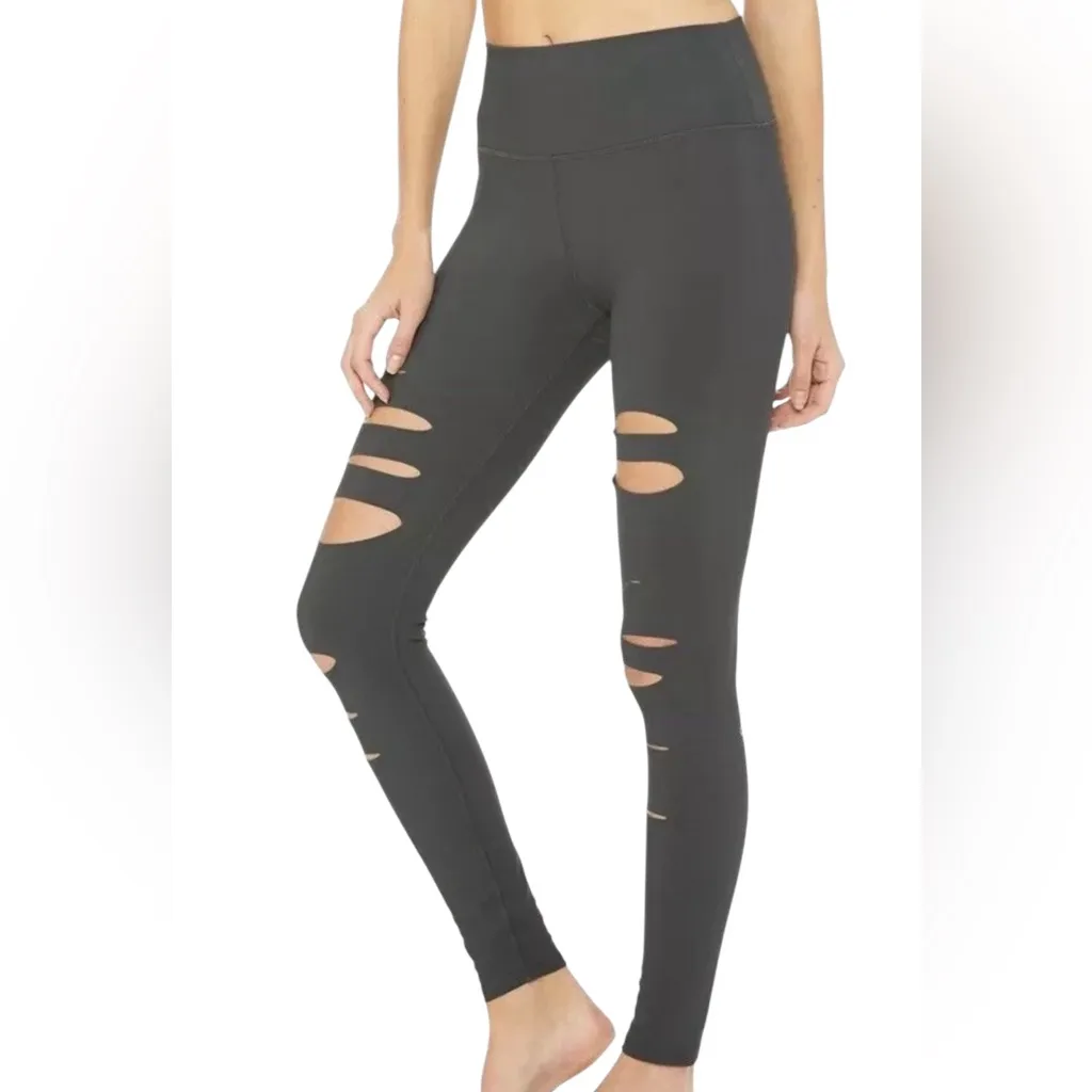 Alo Yoga Women's Gray High Waisted Ripped Warrior Leggings - Image 10