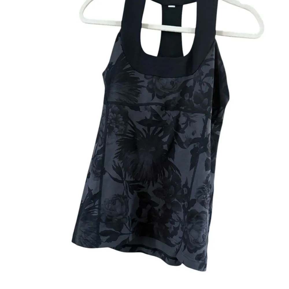 Lululemon Athletica Black Fitted Floral Razorback Tank - Image 4