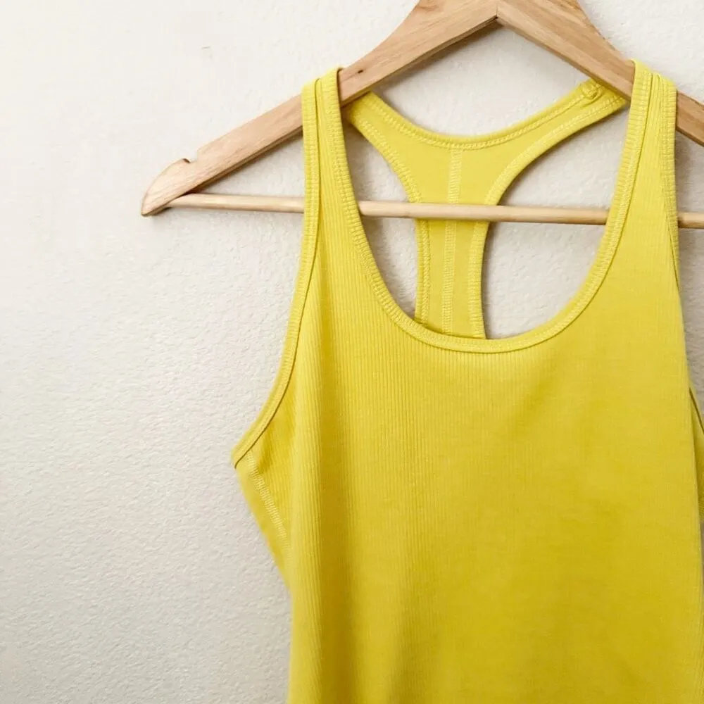 NIKE | Dri Fit Ribbed Tackerback Tank Top Yellow Sleeveless Athletic | Small - Image 2