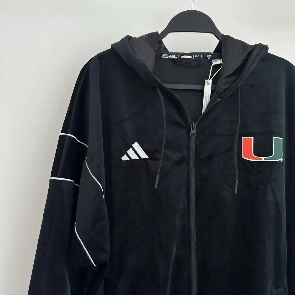 Miami Hurricanes Adidas Jacket Womens Large Black Velour Patch Zip Hoodie UM - Image 2