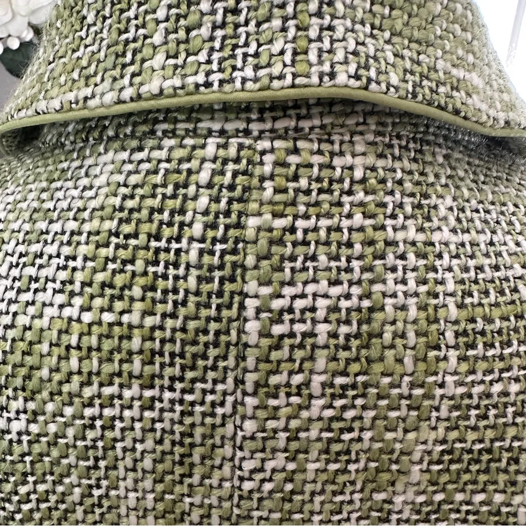 Dialogue Olive Houndstooth Tweed Trench Coat Size 10 - Image 10