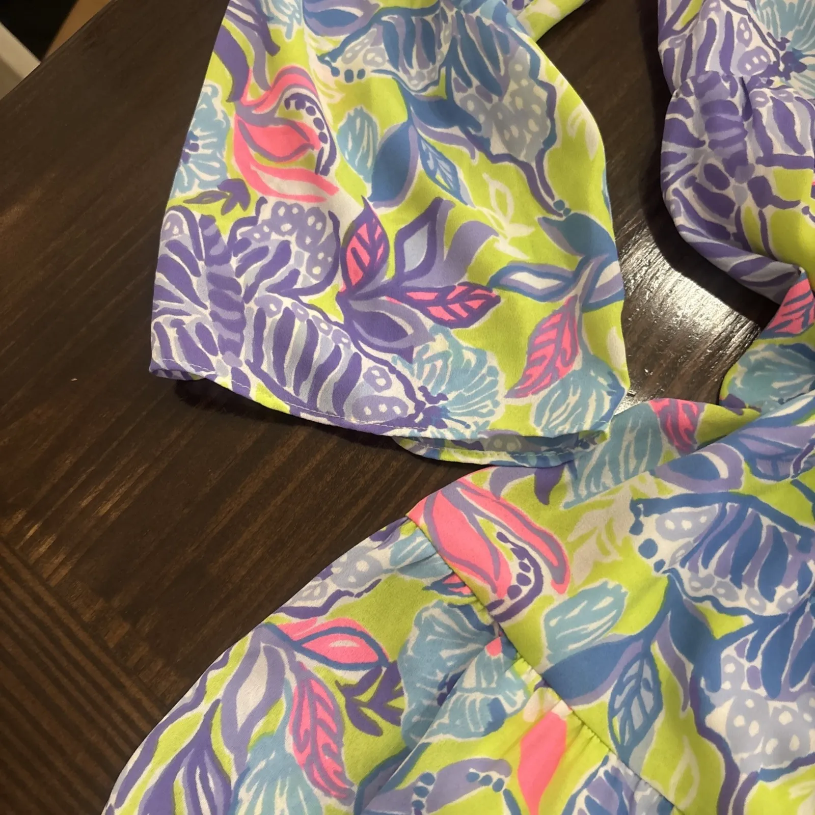 Lilly Pulitzer Martine Dress Women's XS  Dew Drop Stay Fly V-Neck Green Lined - Image 7