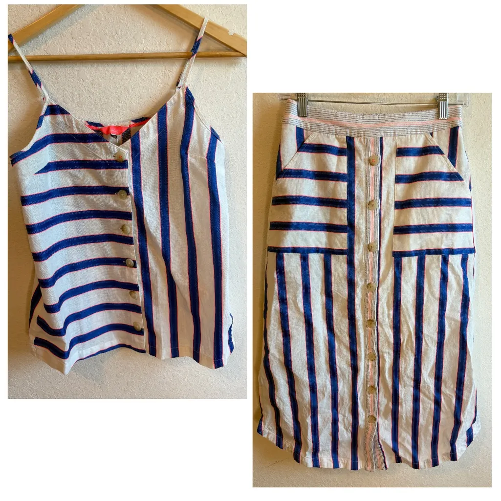 Joules Striped Midi Skirt Tank Two Piece Set Size 4 Blue - Image 2