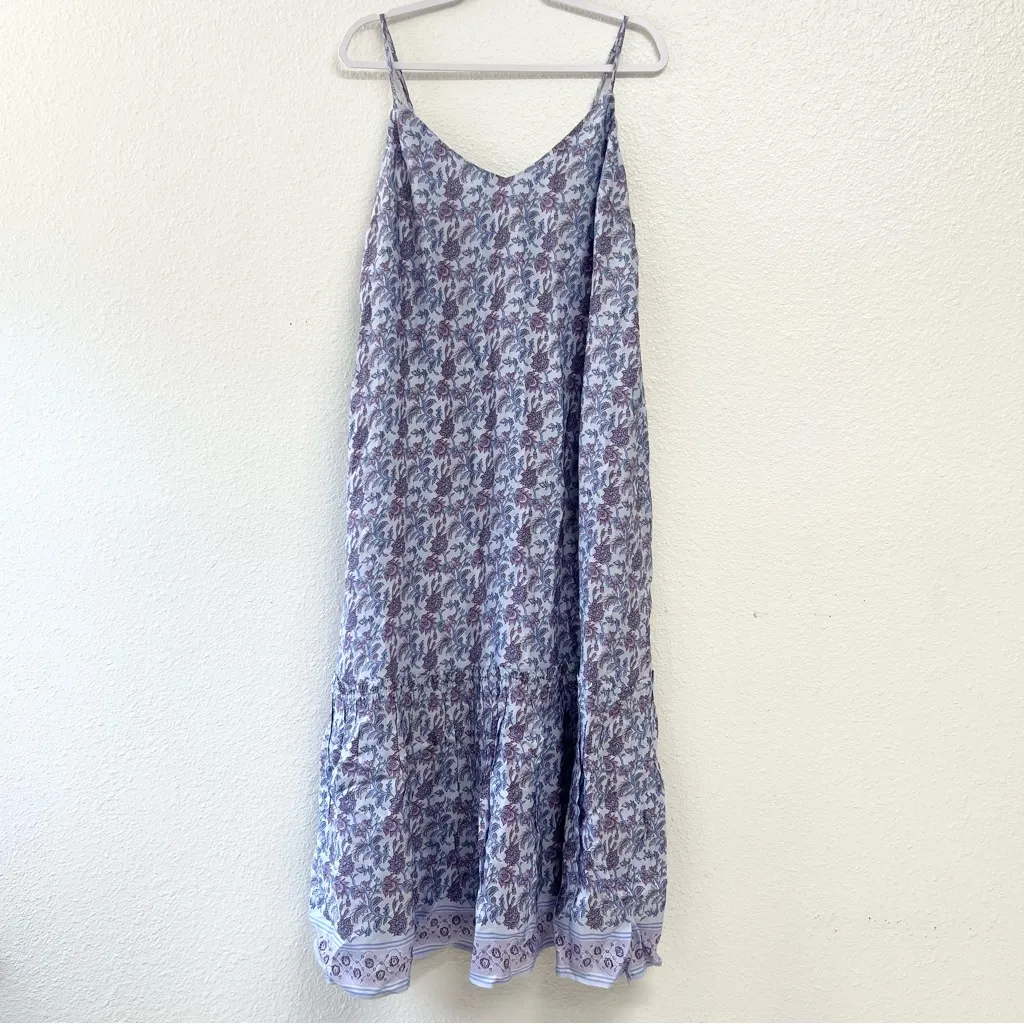 J. Crew Tiered tie waist dress dusty periwinkle block print Purple Size Medium - Image 6