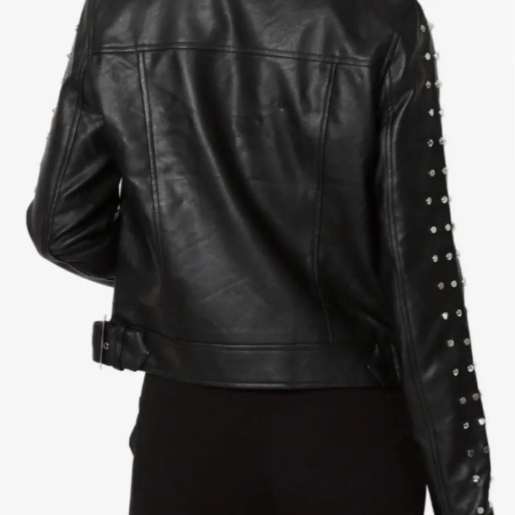 Love tree Studded Black faux Leather Jacket size medium women’s - Image 3
