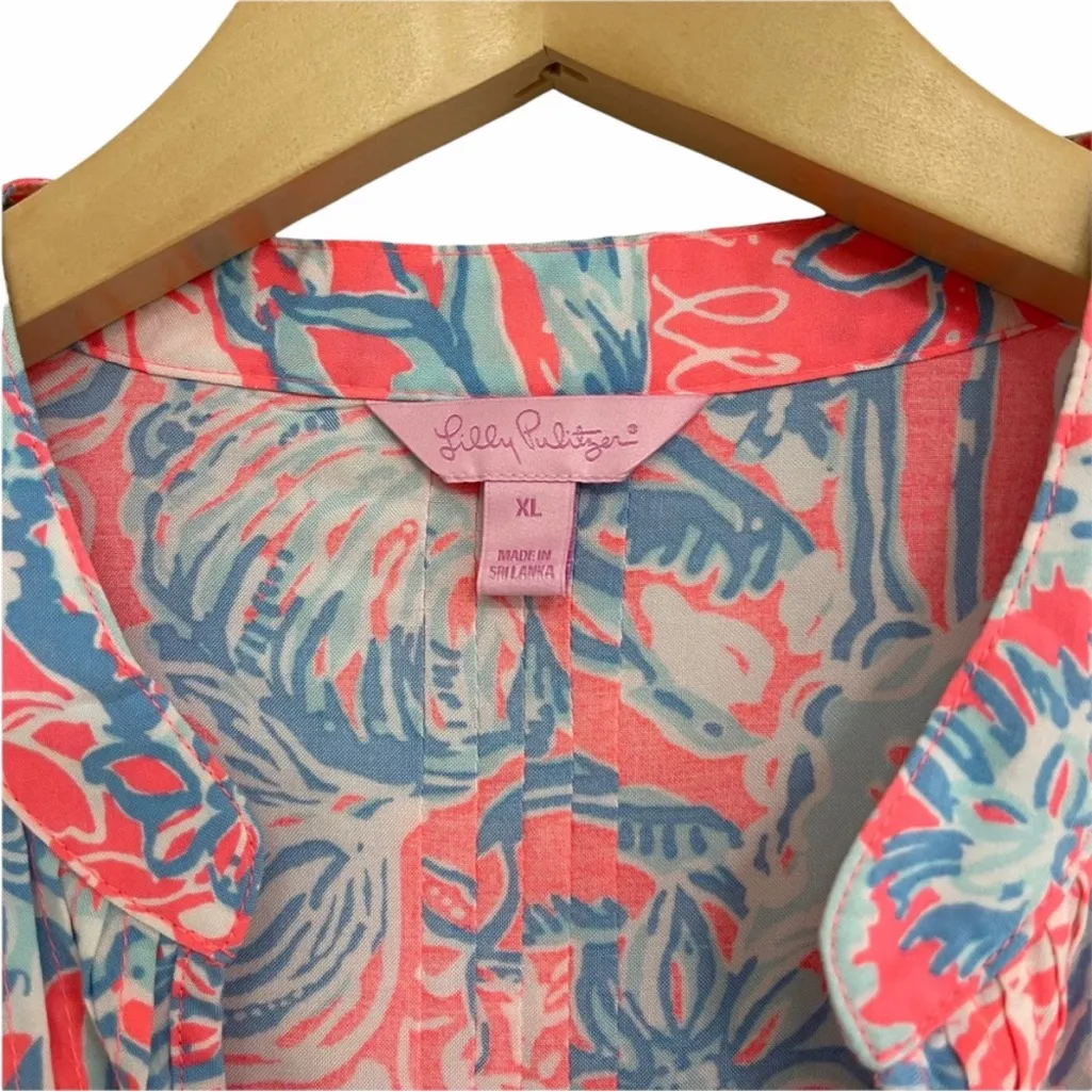 LILLY PULITZER Sarasota Tunic Pink Sun Ray Summer Siren Pleated Size XL - Image 6