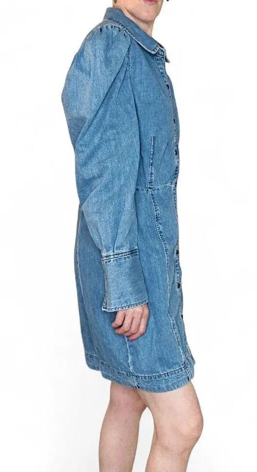 Frame Puff Sleeve Light Wash Long Sleeve Mini Denim Jean Dress - Image 5