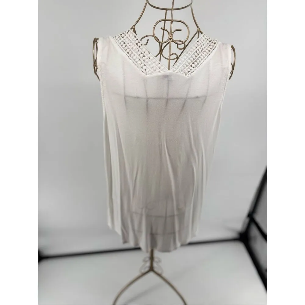 LASCANA White Sleeveless Top Crochet Detail Women’s SIZE 12/14 White - Image 7