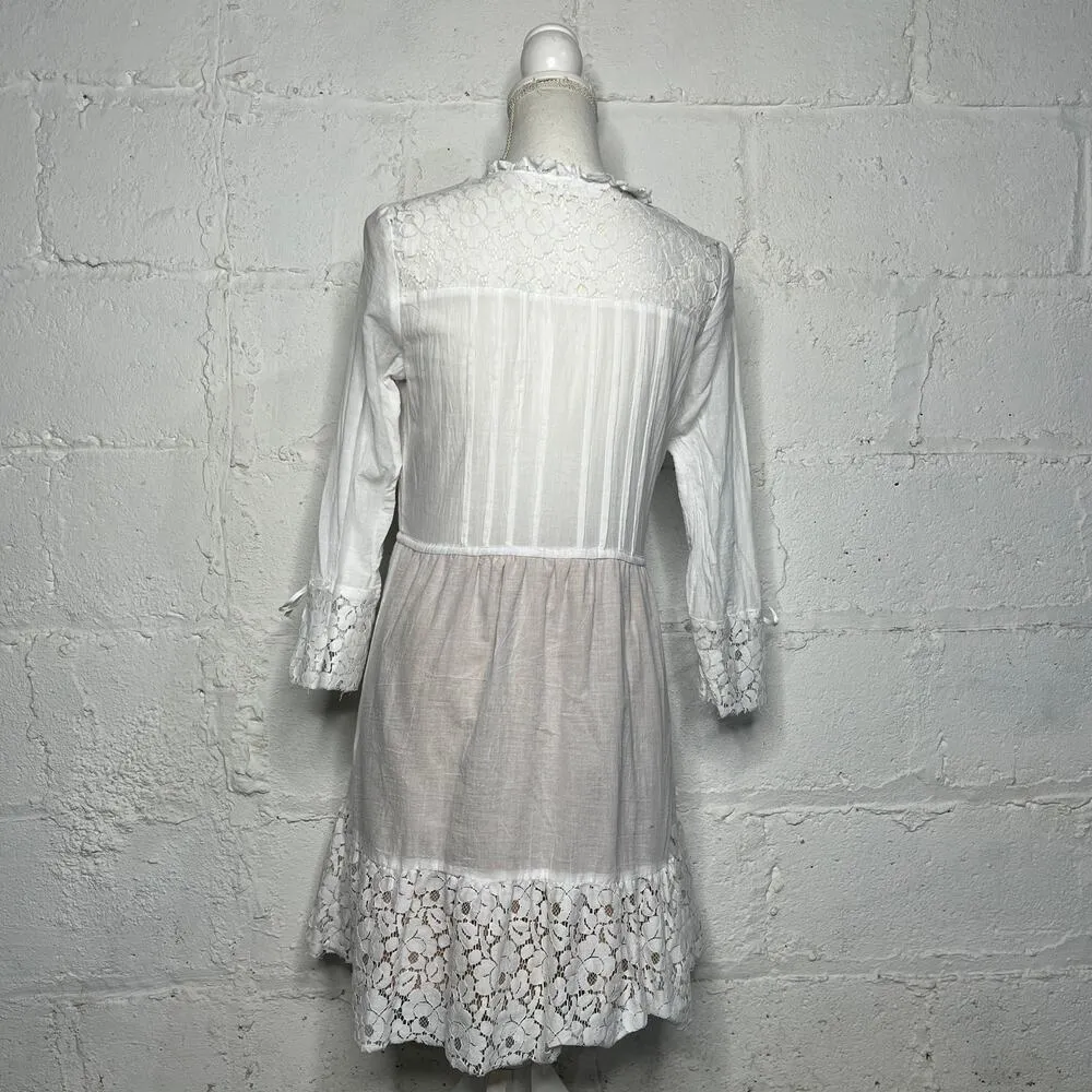 For Love & Lemons Women's White Floral Lace Ruffle Collar Button Dress Sz Small - Image 3