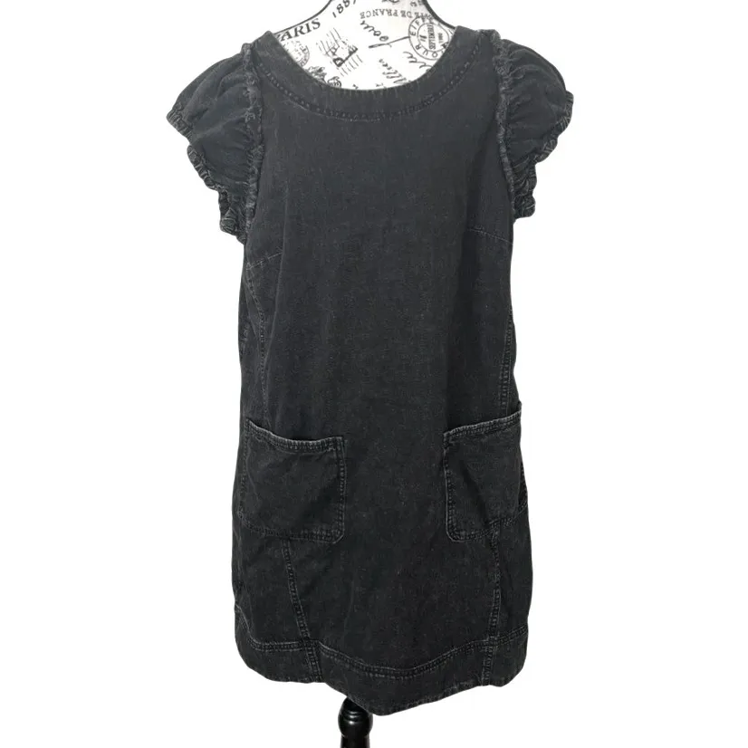 Anthropologie Pilcro Ruffle Shoulder Utility Mini Dress Black 14 EUC - Image 4