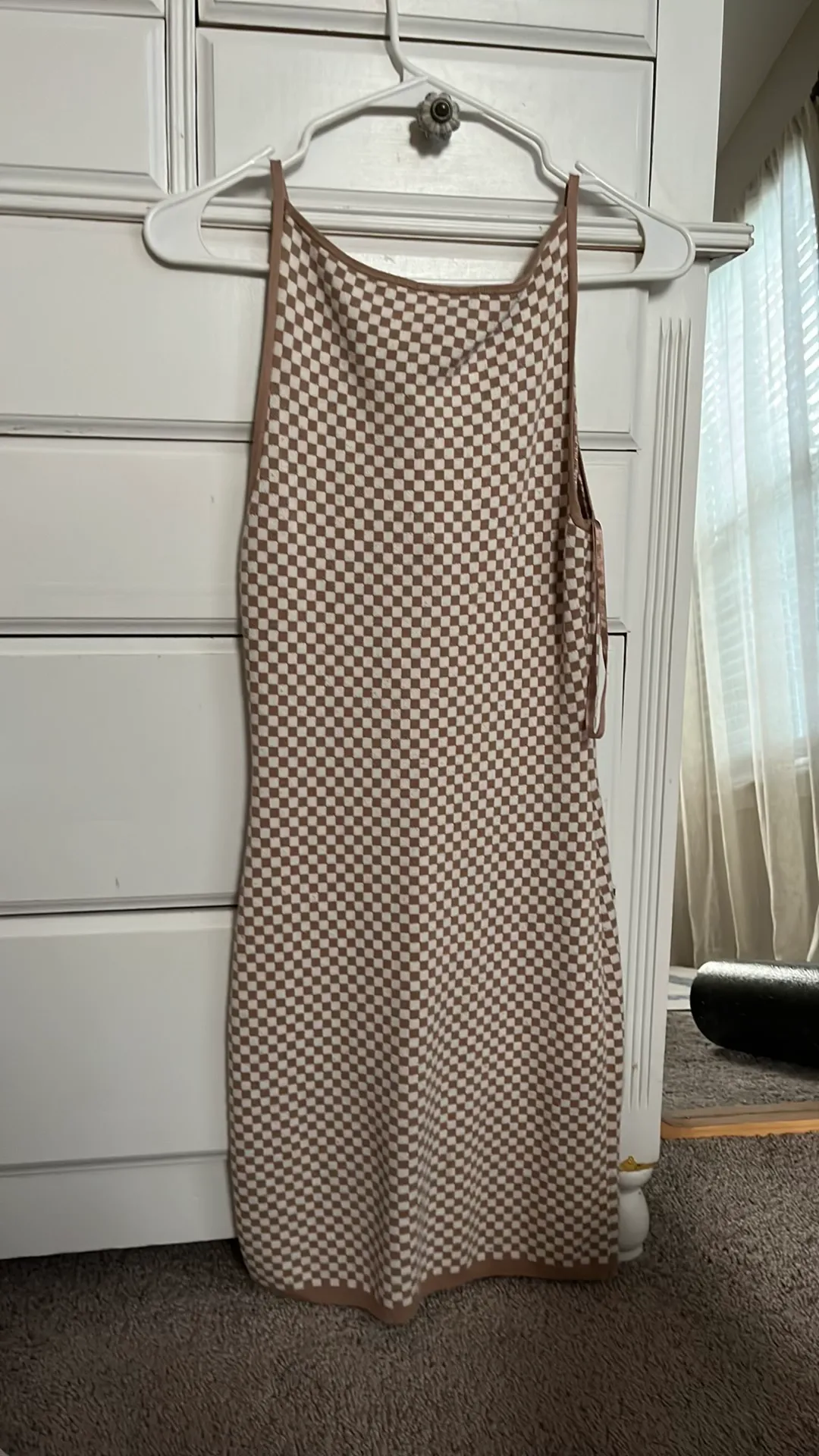 Abercrombie Checkered Knit Brown White Mini Dress - Image 3