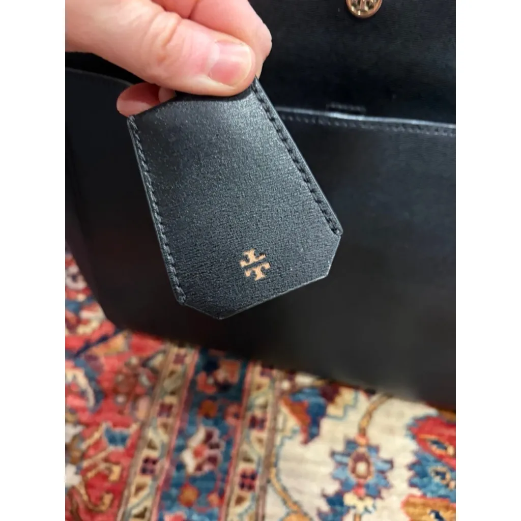 Tory Burch Black Leather Large Tote Shoulder Bag Work Travel Satchel Women’s - Image 4