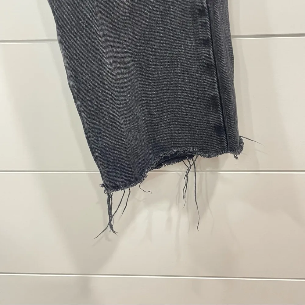 Zara Straight Leg High Waisted Raw Hem Black Jeans 0 - Image 6