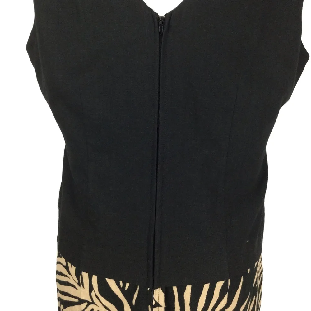 Courtenay Linen blend black and tan leaf/zebra print belted dress Size 14P - Image 10