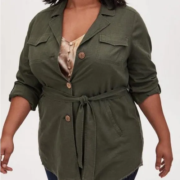 Torrid Olive Green Linen Self Tie Anorak Womens‎ Lagenlook Shirt NWT - Image 10