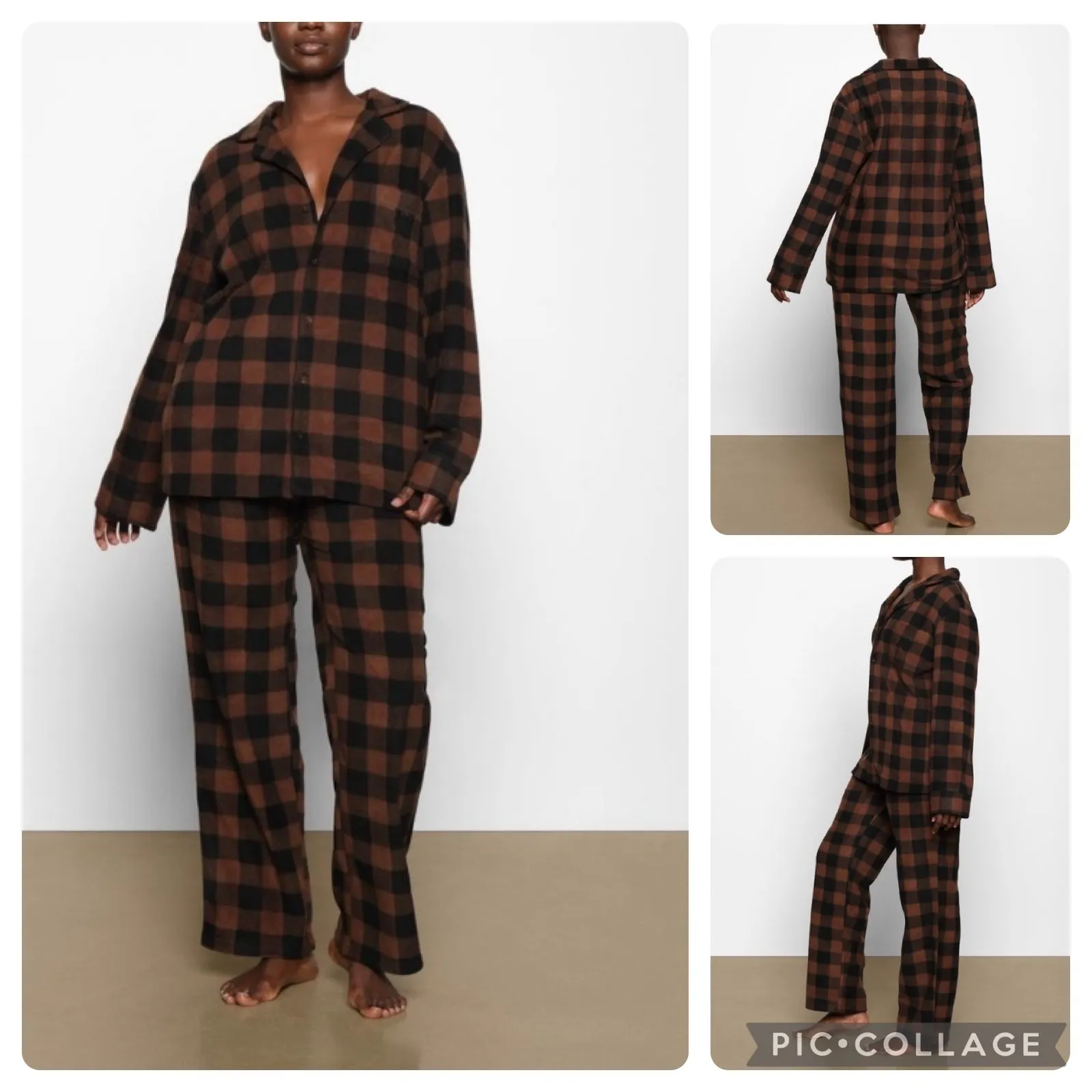 Skims Size 4X Plaid Sleep Set Jasper Buffalo Check Holiday Brown pajamas no box - Image 7
