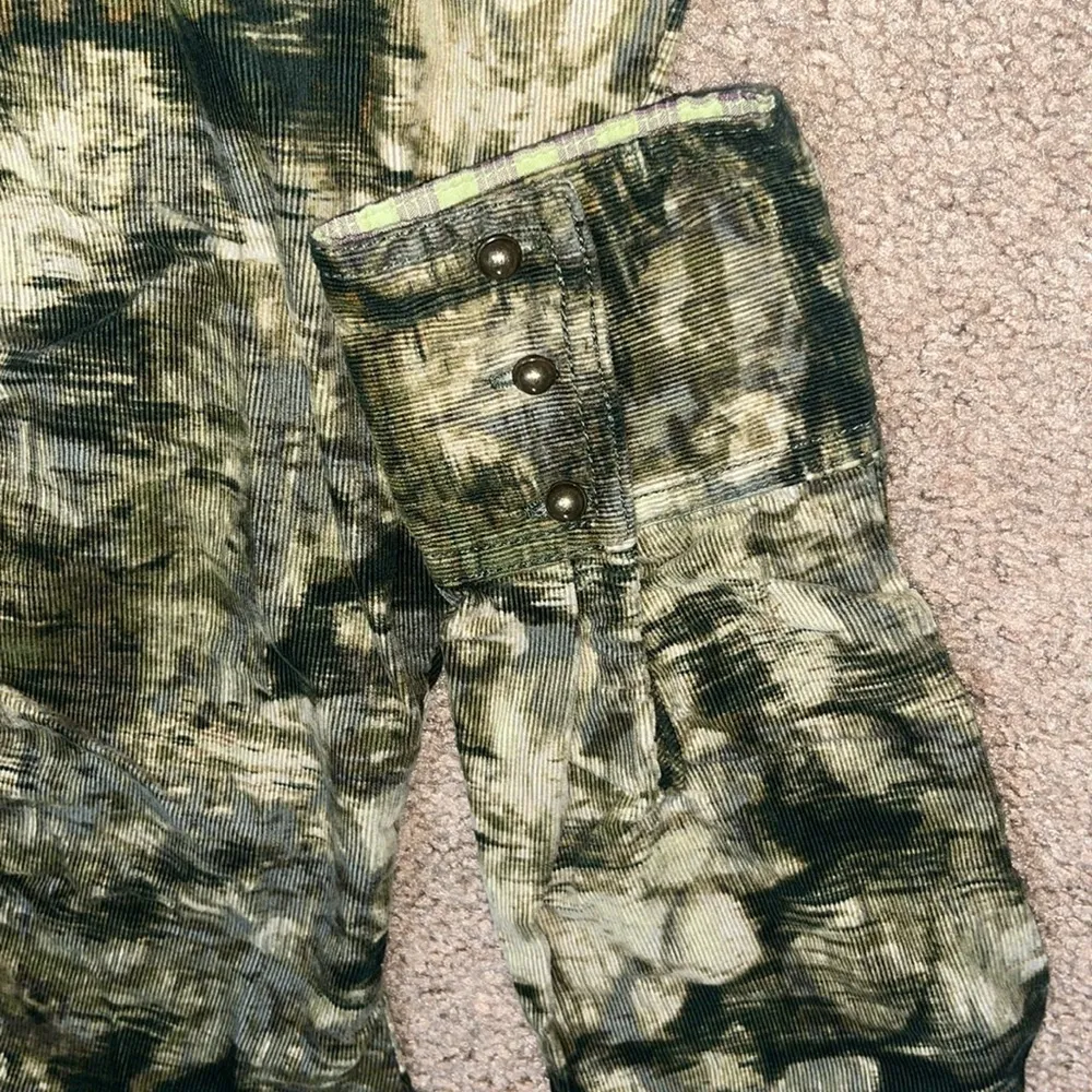 Anthropologie Pilcro Ruched Corduroy Button Floral Camo Shirt Dress‎ Green 10 - Image 8