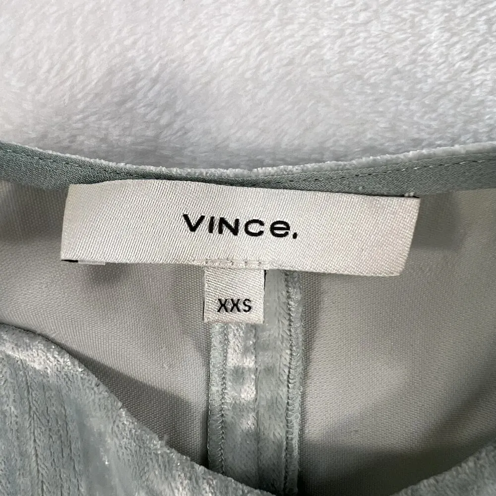 VINCE XXS Ruched Long Sleeve Textured Velvet Blouse Peplum Top Pale Sea Glass - Image 8