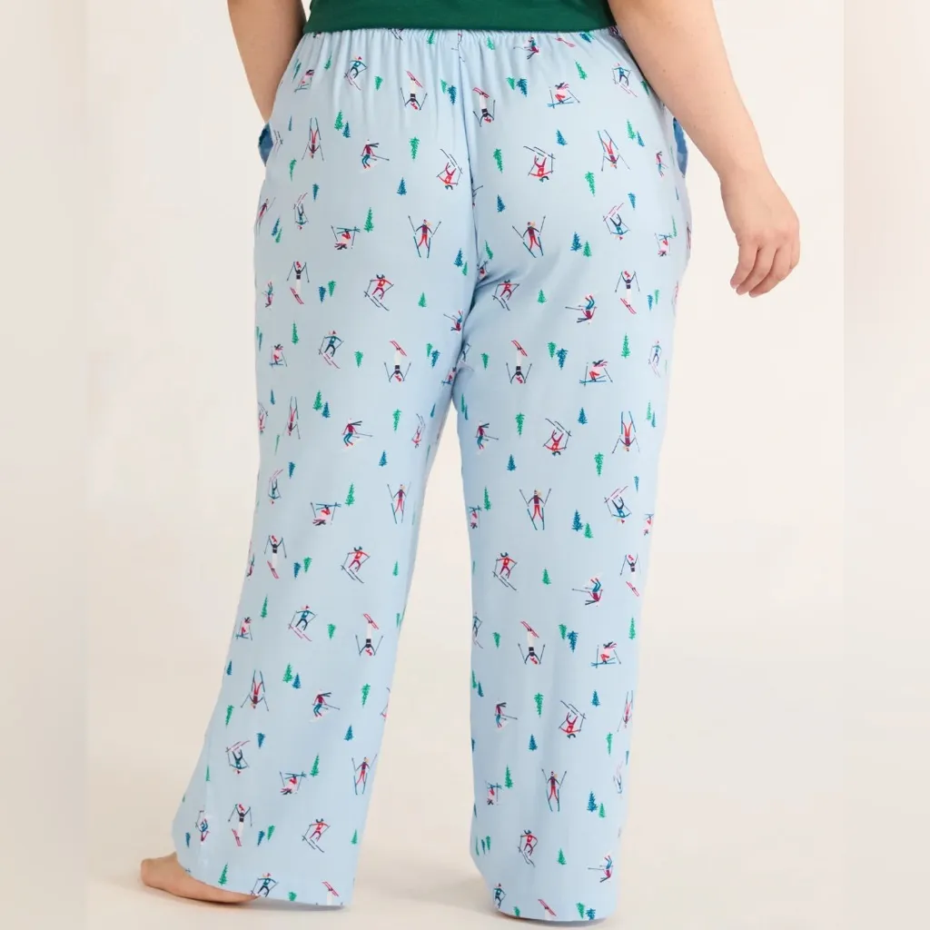 Joyspun Flannel Sleep Pajama Pants Blue Holiday Ski & Tree Print Women’s L 12 - Image 2