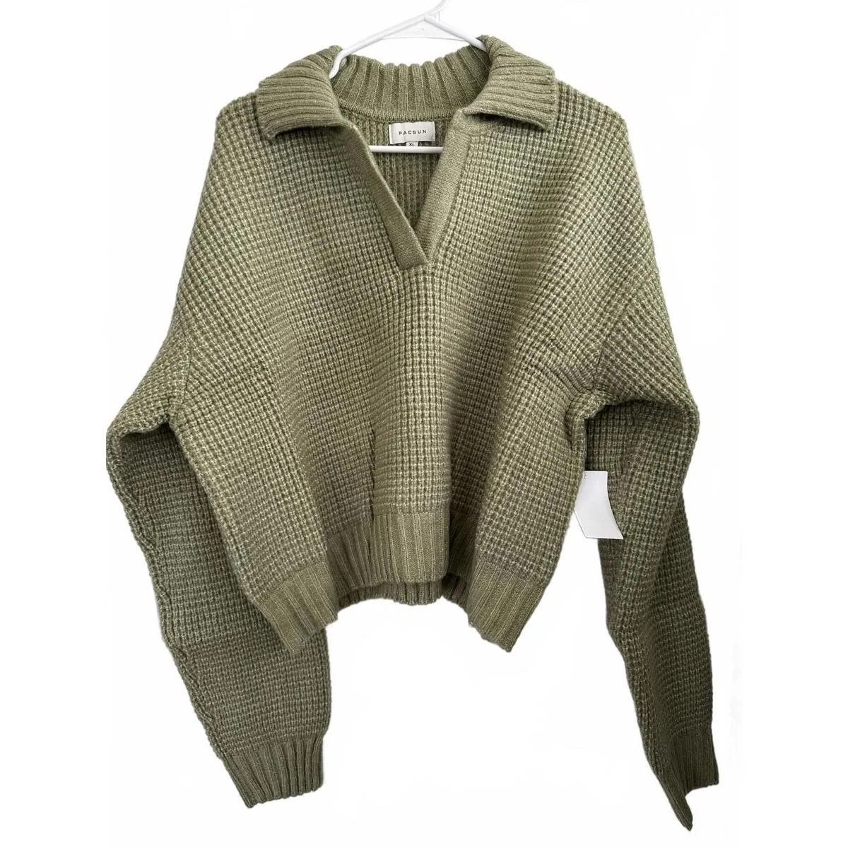 PacSun LA Hearts Gabriela Waffle Knit Collared Sweater Green NWT XL - Image 3
