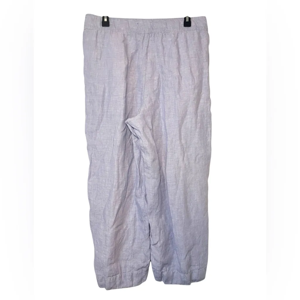 Tahari Women’s Light Blue 100% Linen Wide Leg Pull On Pants Size Large - Image 2