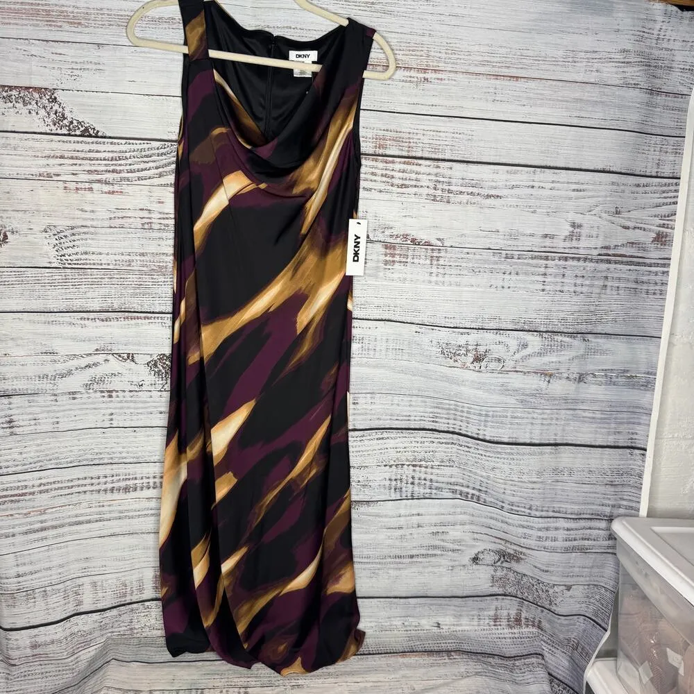 DKNY Woven Printed Sheath Silhouette Drape Neckline Sleeveless Midi Dress NWT 6 - Image 2