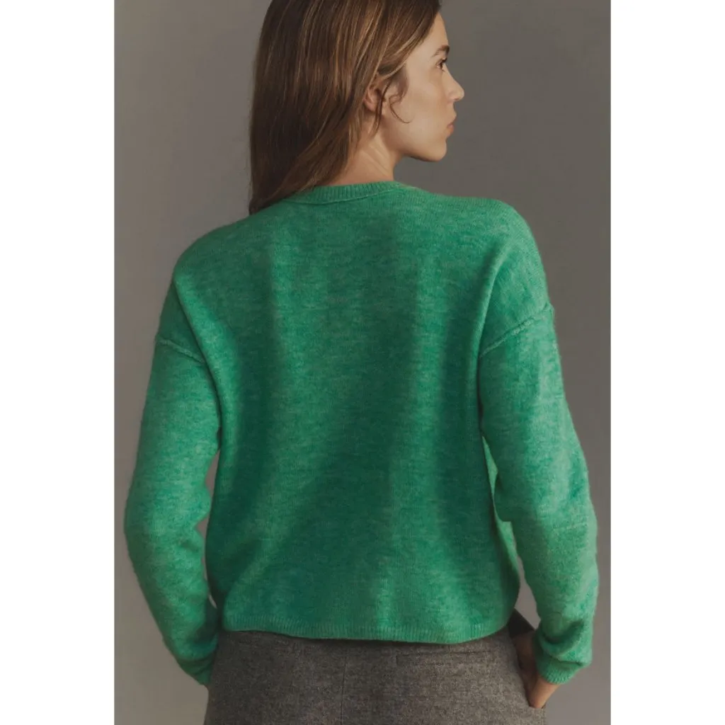 By Anthropologie Crew-Neck Cardigan Sweater in Green Size X-Small - Image 9