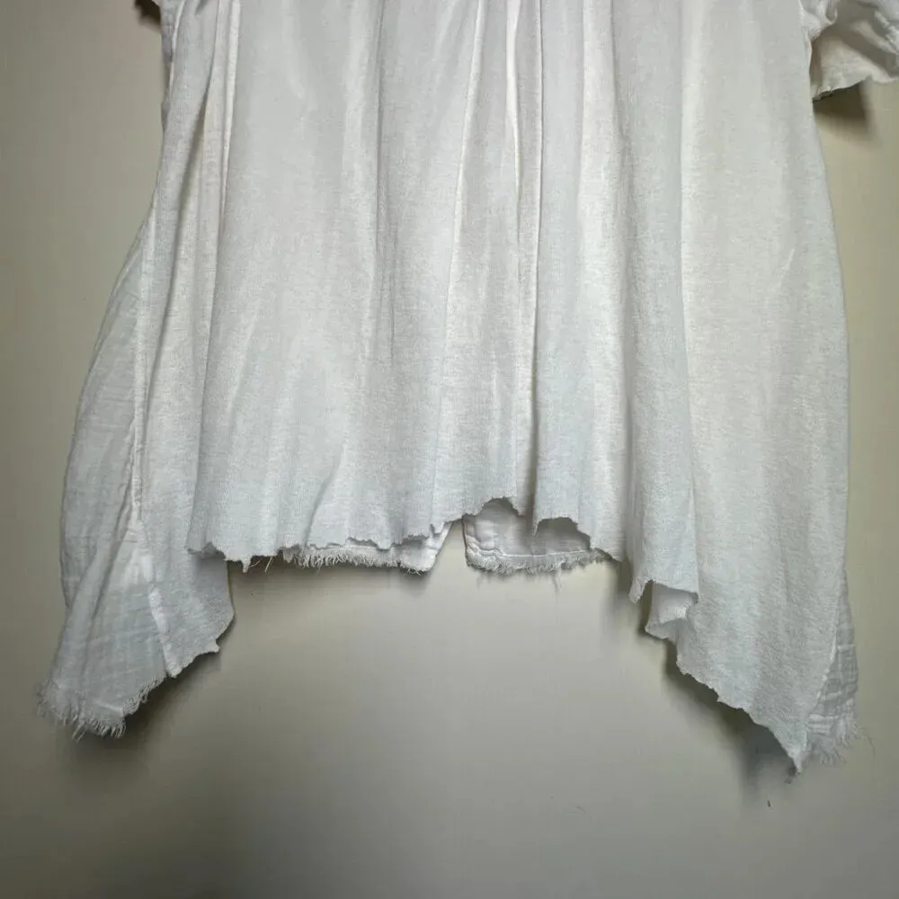 Enza Costa Italian Pima Cotton blend Blouse Shirt Raw Edge Hem size M White Size M - Image 8