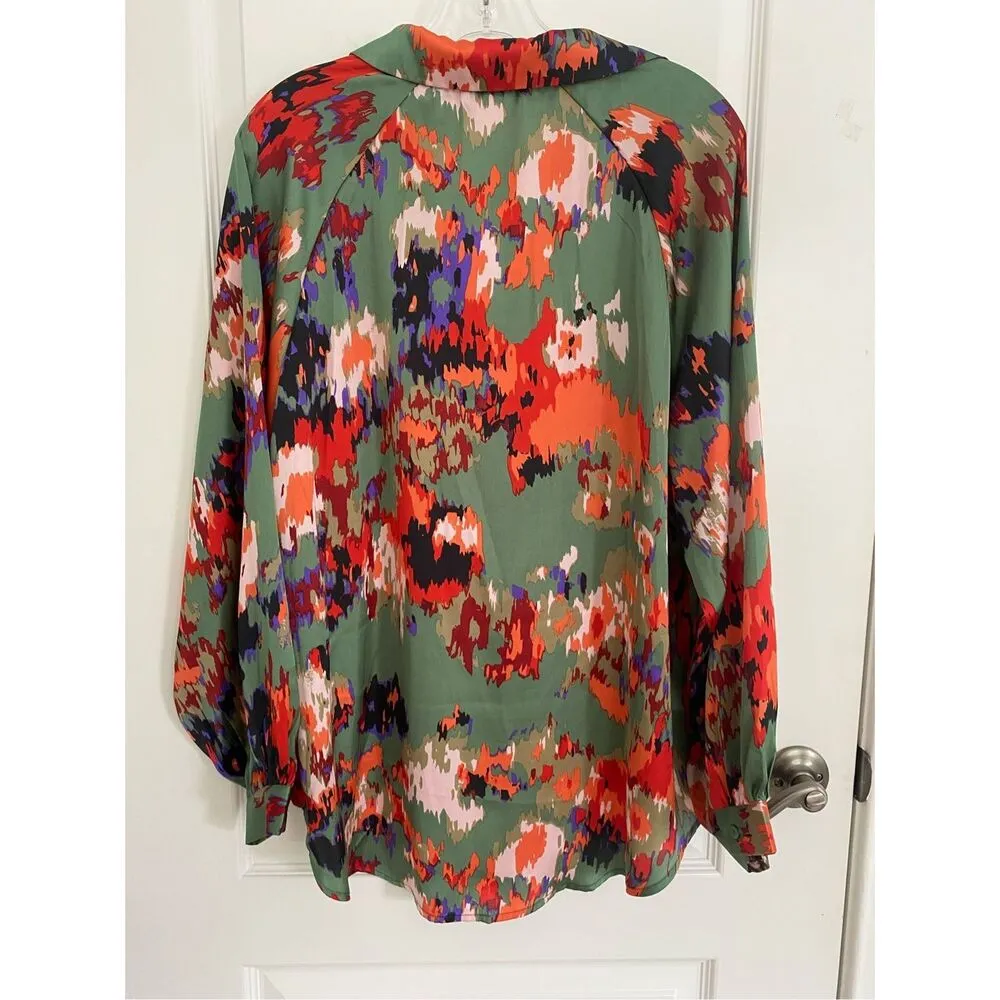BTFBM Abstract Multicolor Long Sleeve Collared Pullover Tunic Sz L Green Size L - Image 8