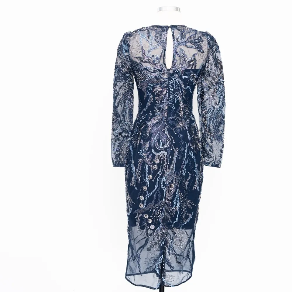 Dress The Population | New! Elegant Navy Sophia Dress with Embroidered Sequins - Image 3