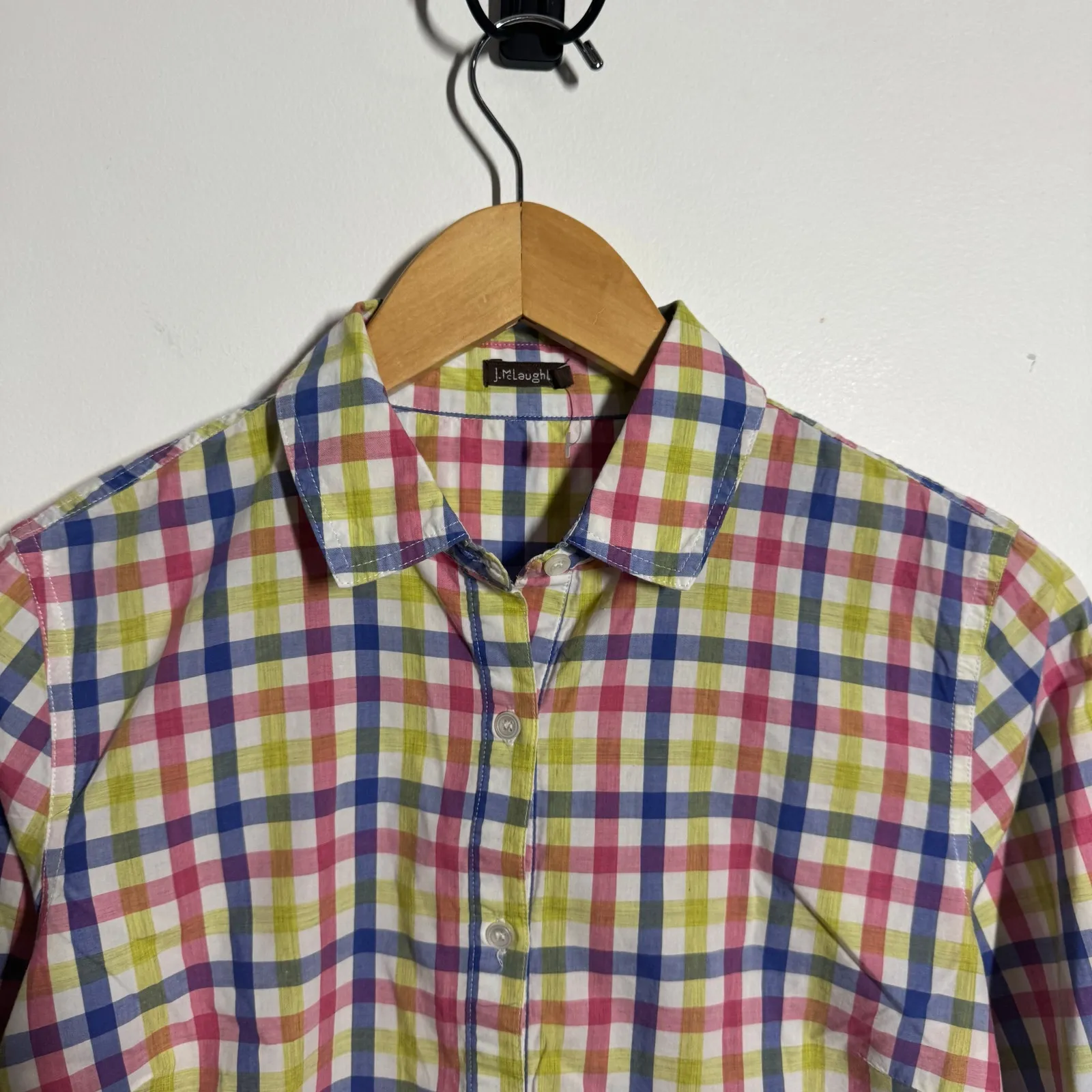 J. McLaughlin Button Up Shirt Top Women 4 Colorful Plaid Cotton Preppy Modest - Image 3