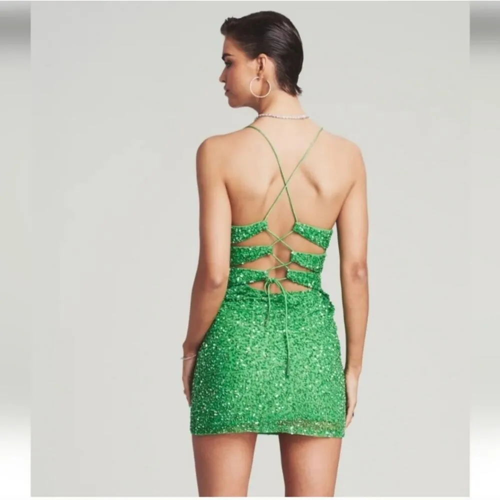 Retrofete Astrid Sequin Dress in Kelly Green Size Large NWT Mini Sleeveless - Image 2