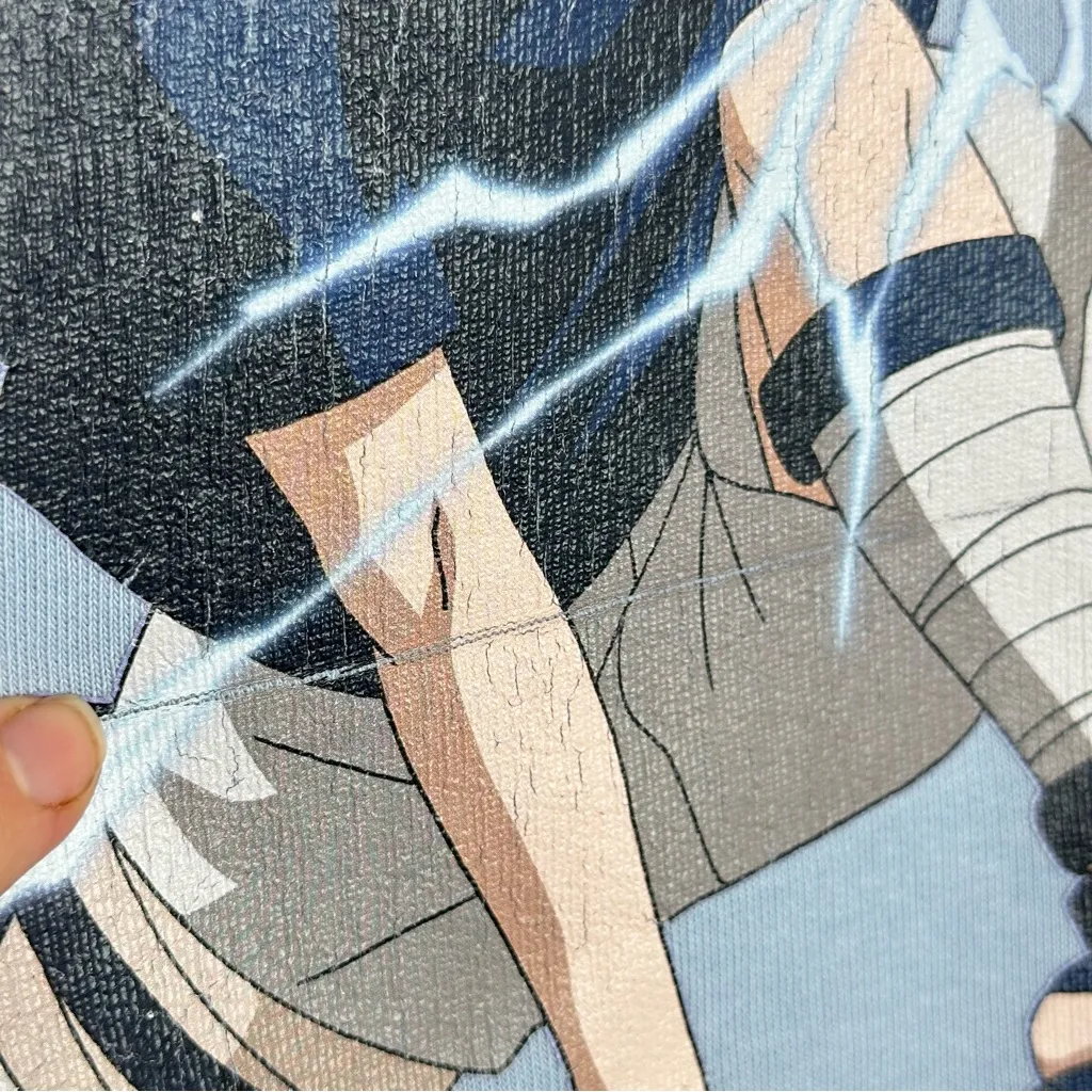 Vintage Naruto Sasuke 2002 Masashi Kishimoto Hoodie Bershka Light Blue Size XS - Image 8