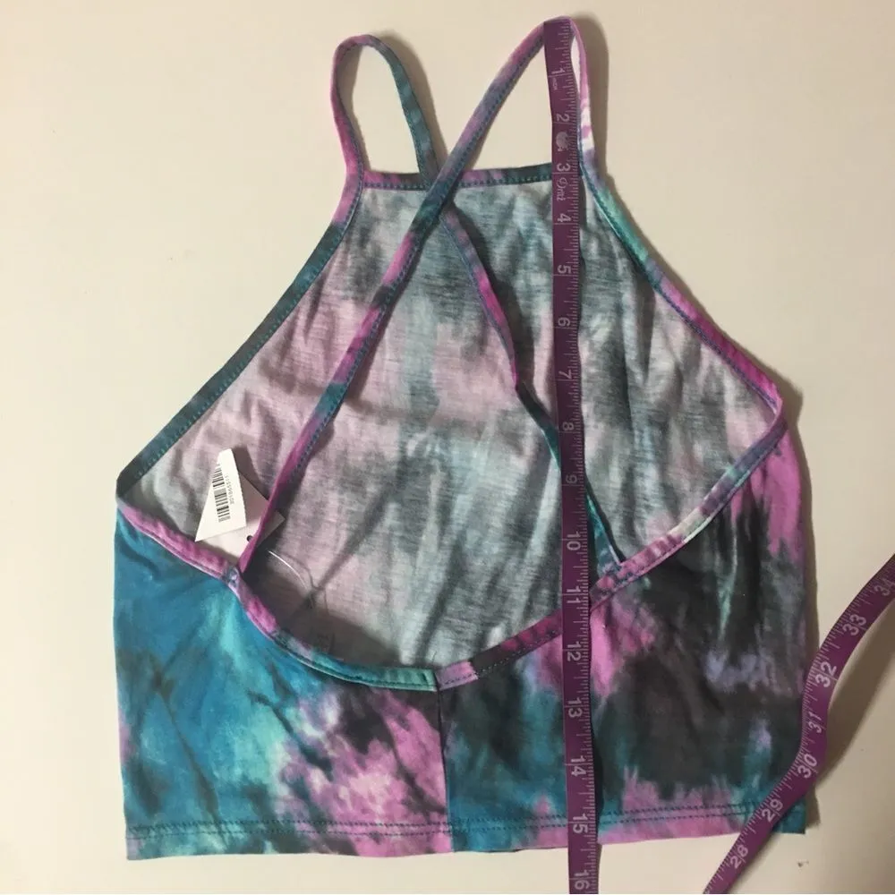 Charlotte Russe Pink & Turquoise Cloud Washed Crop Top Size M NWT - Image 5