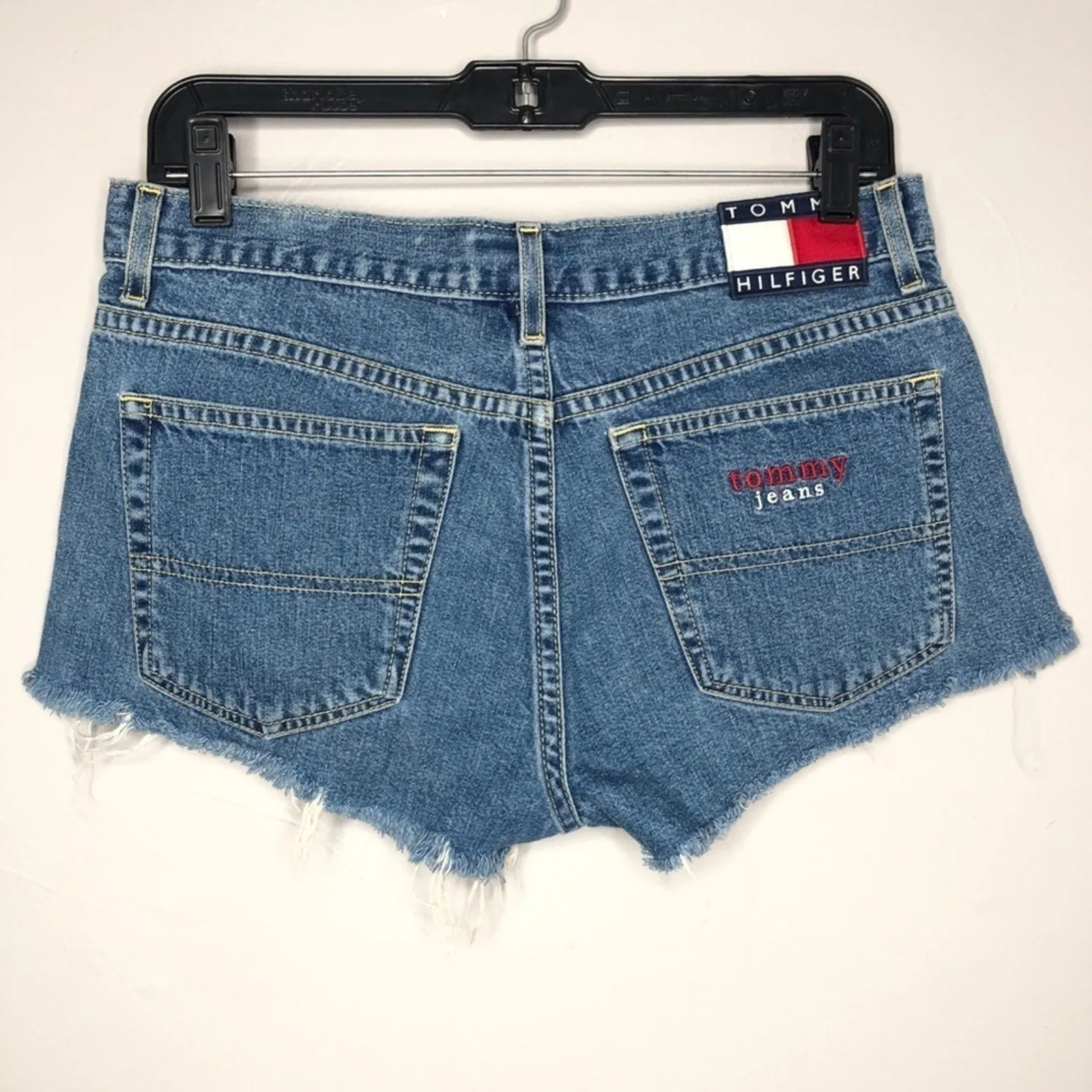 TOMMY HILFIGER Vintage 90s Y2K Denim Shorts Size 7 Distressed Cutoff Tommy Jeans - Image 5