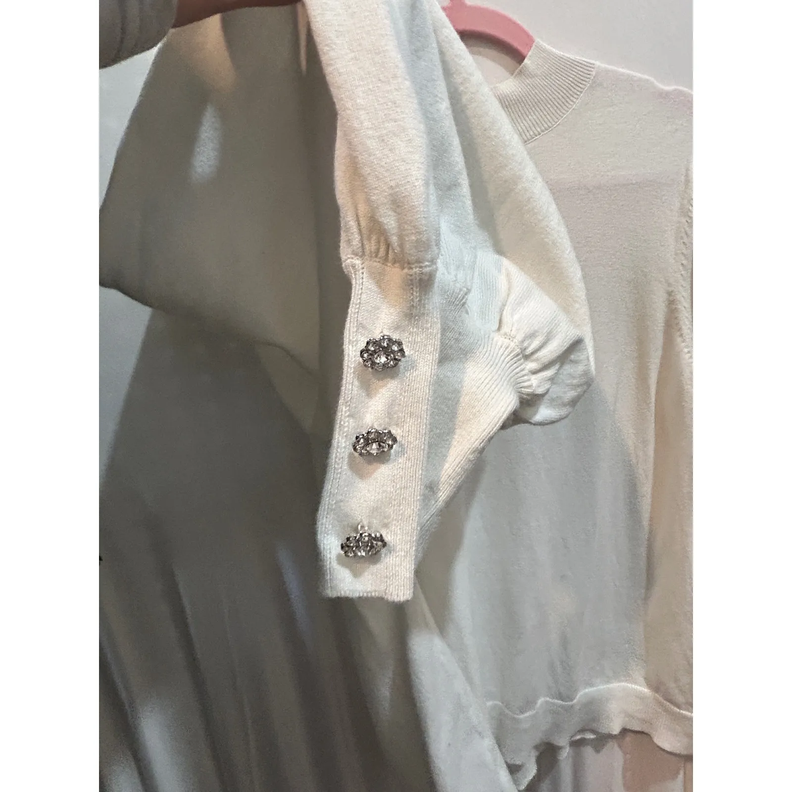 CeCe Ivory Knit Mock Neck Long Sleeve Pullover Sweater XL Embellished Buttons - Image 2