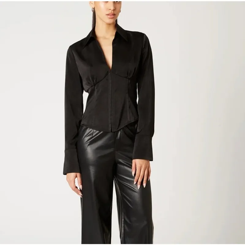 NIA Yara Top Long Sleeve V Neck Corset Style Size XS Black - Image 5