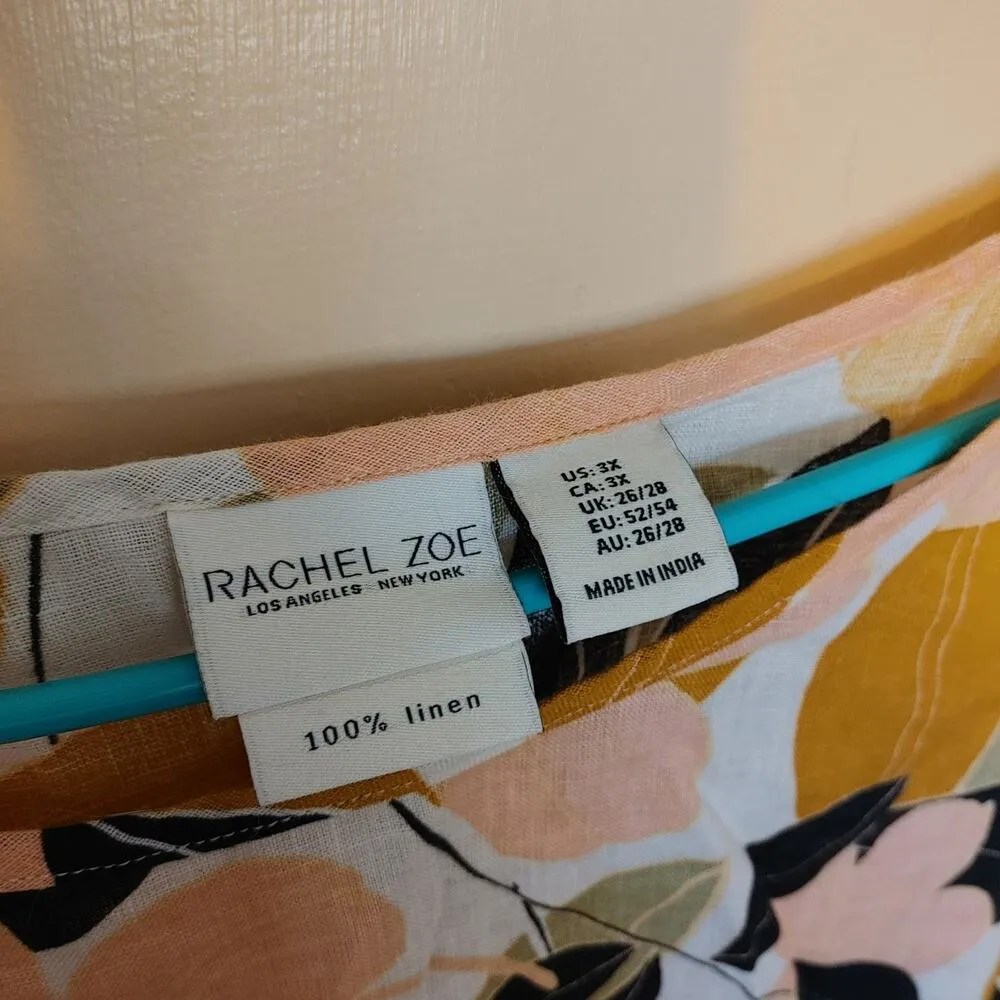 Rachel Zoe Size 3X top 100% Linen Yellow Pink Top Flowy Airy Light Natural Plus - Image 6