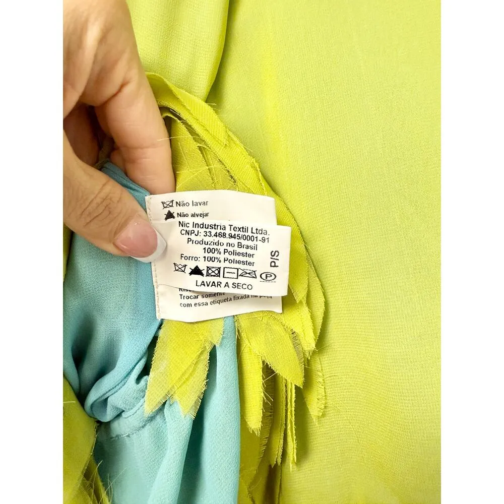 Adriana Degreas Short Sleeve Asymmetric Midi Dress Yellow Green Women's Size S - Image 3