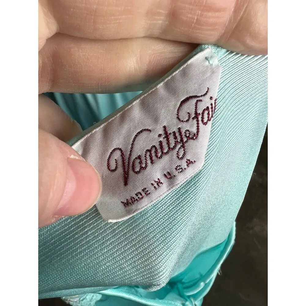 Vanity Fair satin pajama set top pants aqua pink lace floral - Image 8