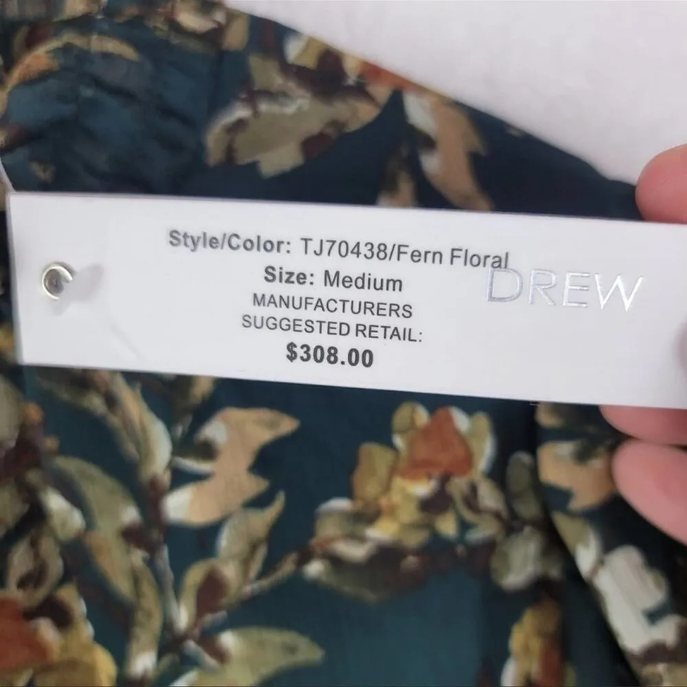 NWT DREW Smocked Mini Dress Green/Gold Detailing Long Puff Sleeve Women XS $308 - Image 8