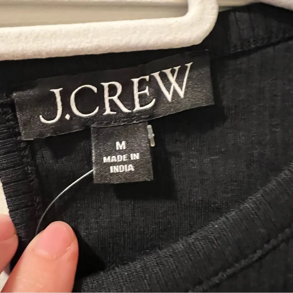 J. Crew Ruffle-trim eyelet top in vintage rib in black size medium NWT - Image 4