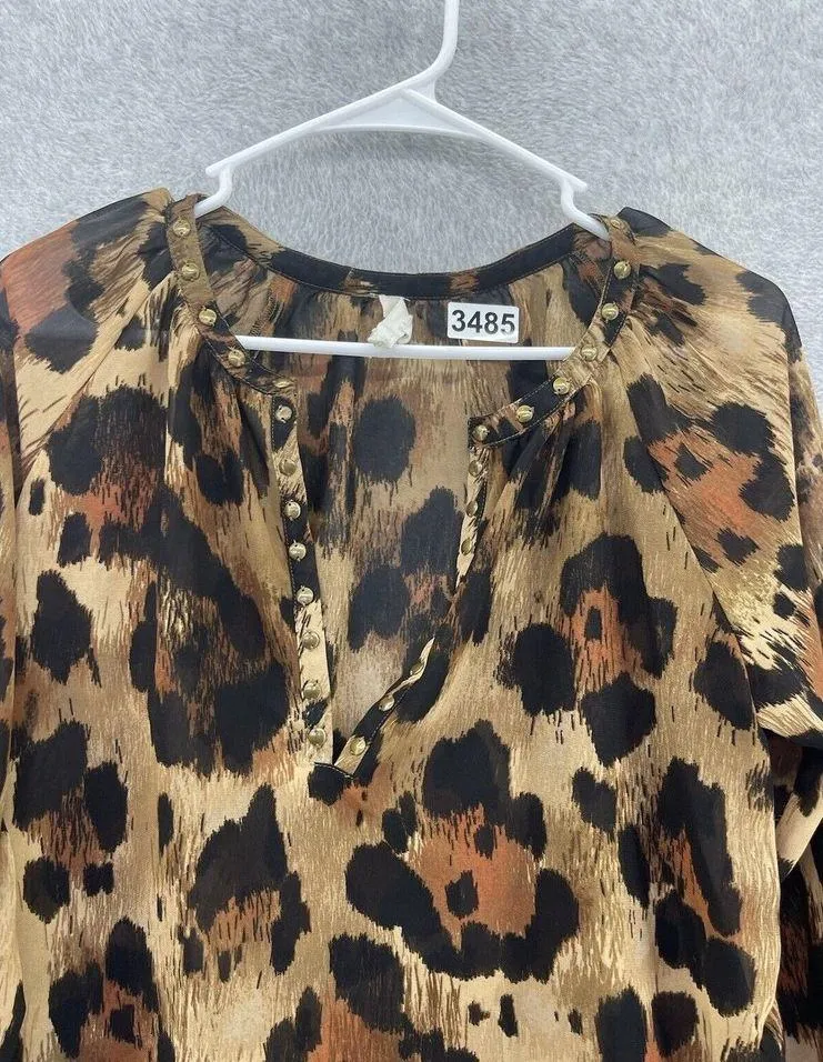 Beach Lunch Lounge Women's Blouse Animal Print Sheer V Neck Size XS 3/4 Sleeve - Image 10