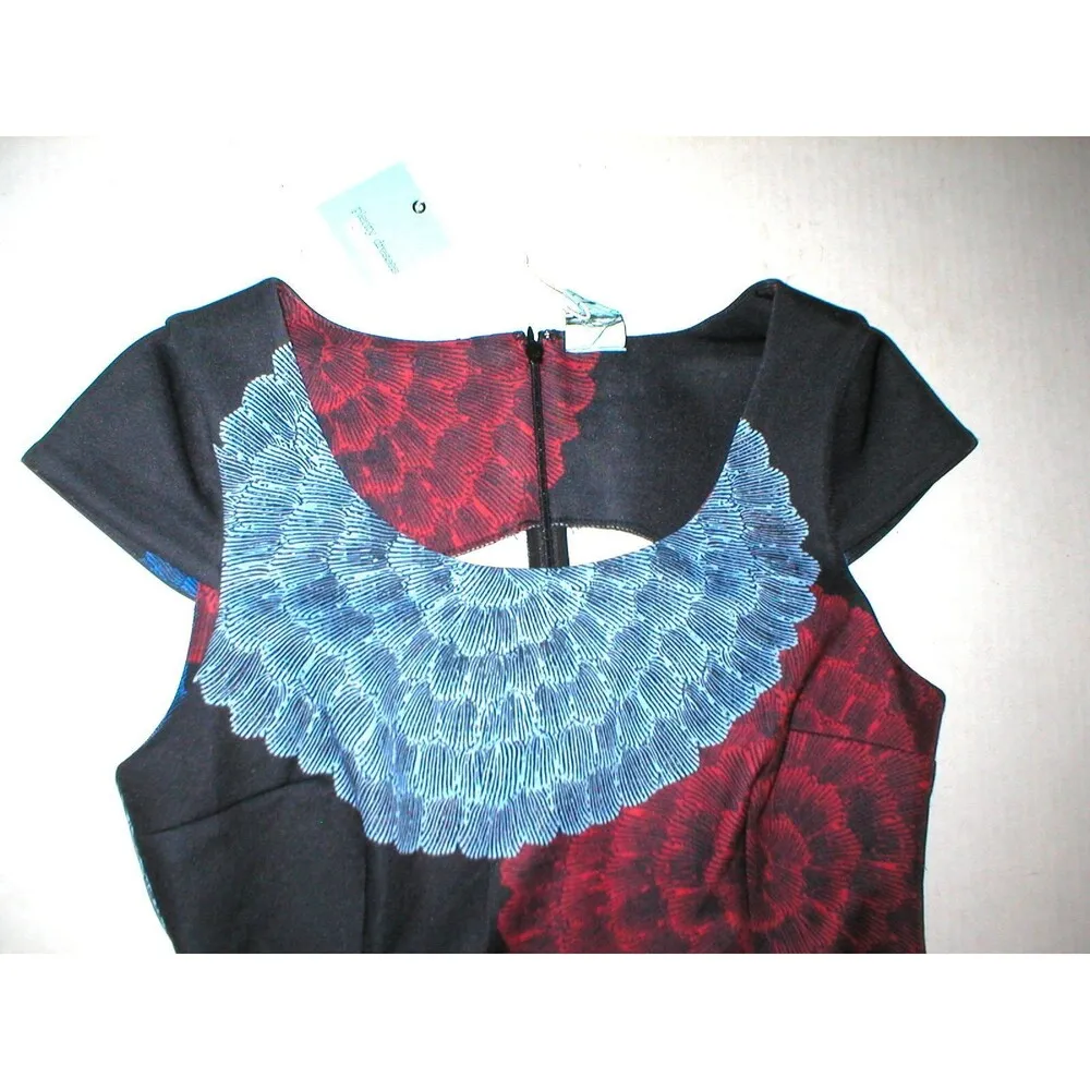 New Womens NWT Designer Plenty Dress Tracy Reese L Sheeth Black Red Flowers Work - Image 4