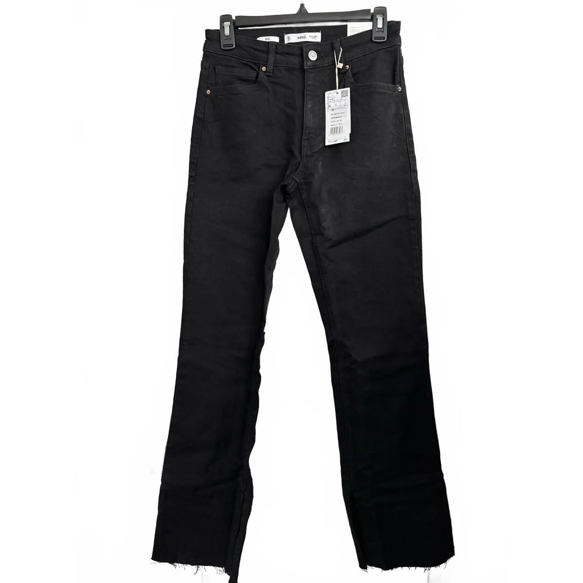 Mango Stretch Medium-Rise Straight Jeans with Slits Elle Black Denim NWT Size 4 - Image 6