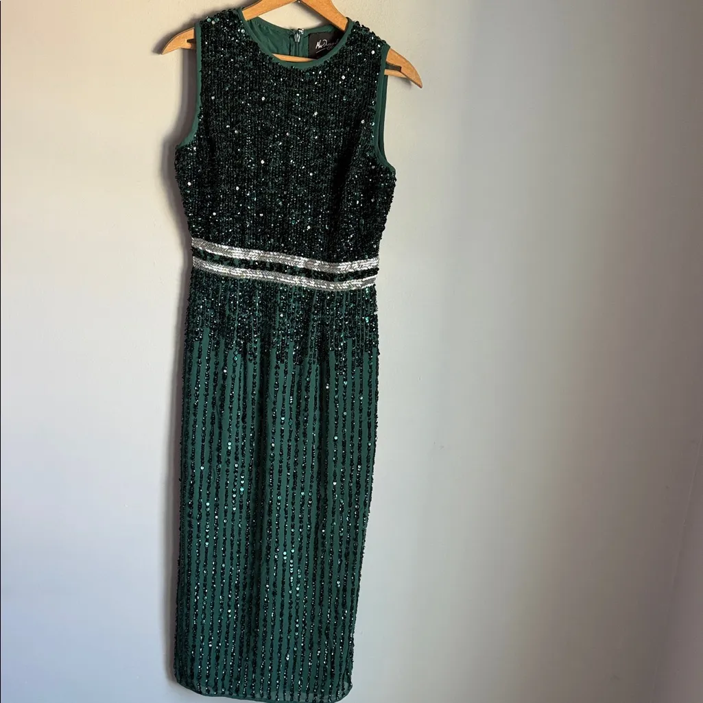 Mac Duggal Sequin Sleeveless Sheath Midi Cocktail Dress 2 - Image 2