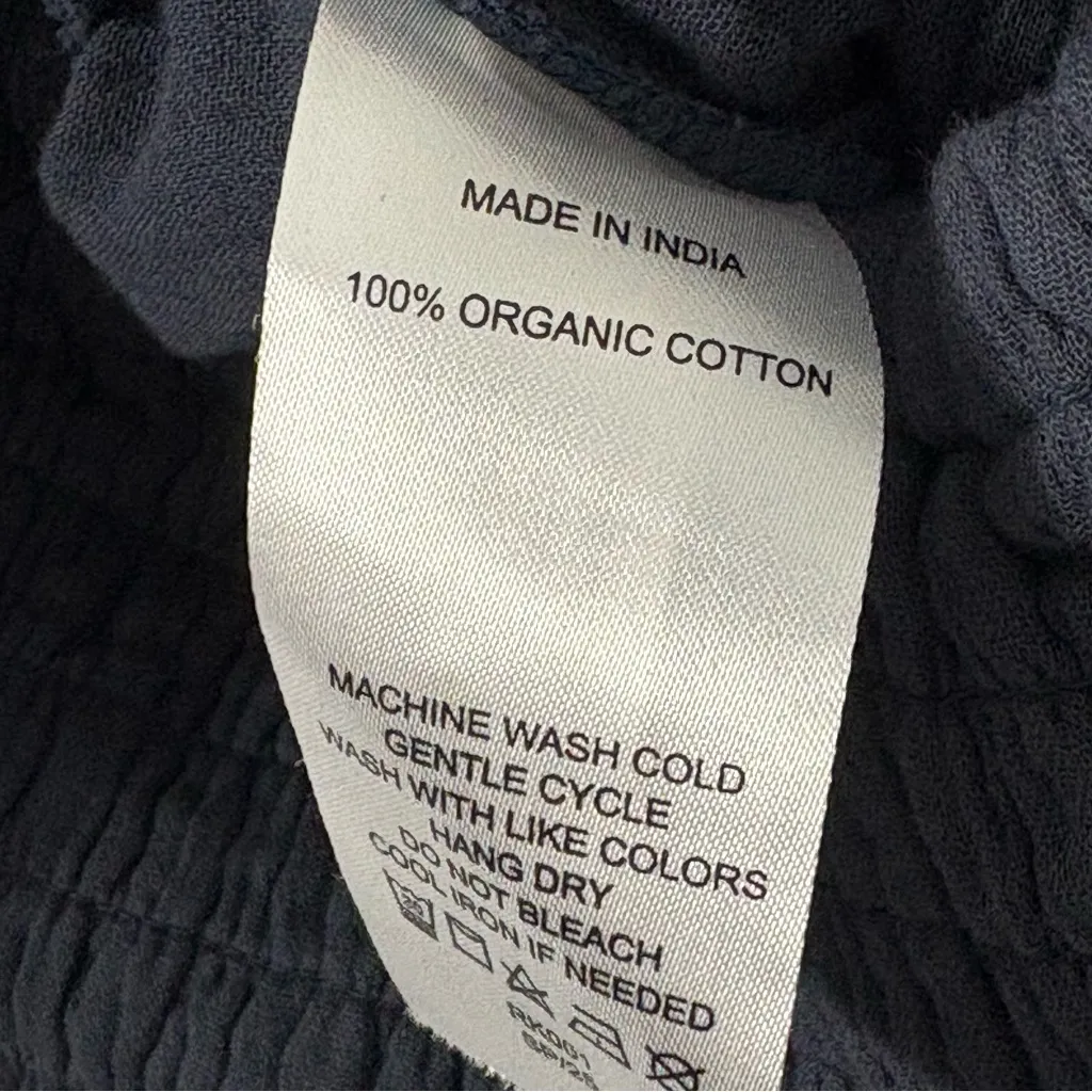 NWT Quince 100% Organic Cotton Gauze Smocked Wide Leg Jumpsuit Indigo Blue Sz M - Image 4