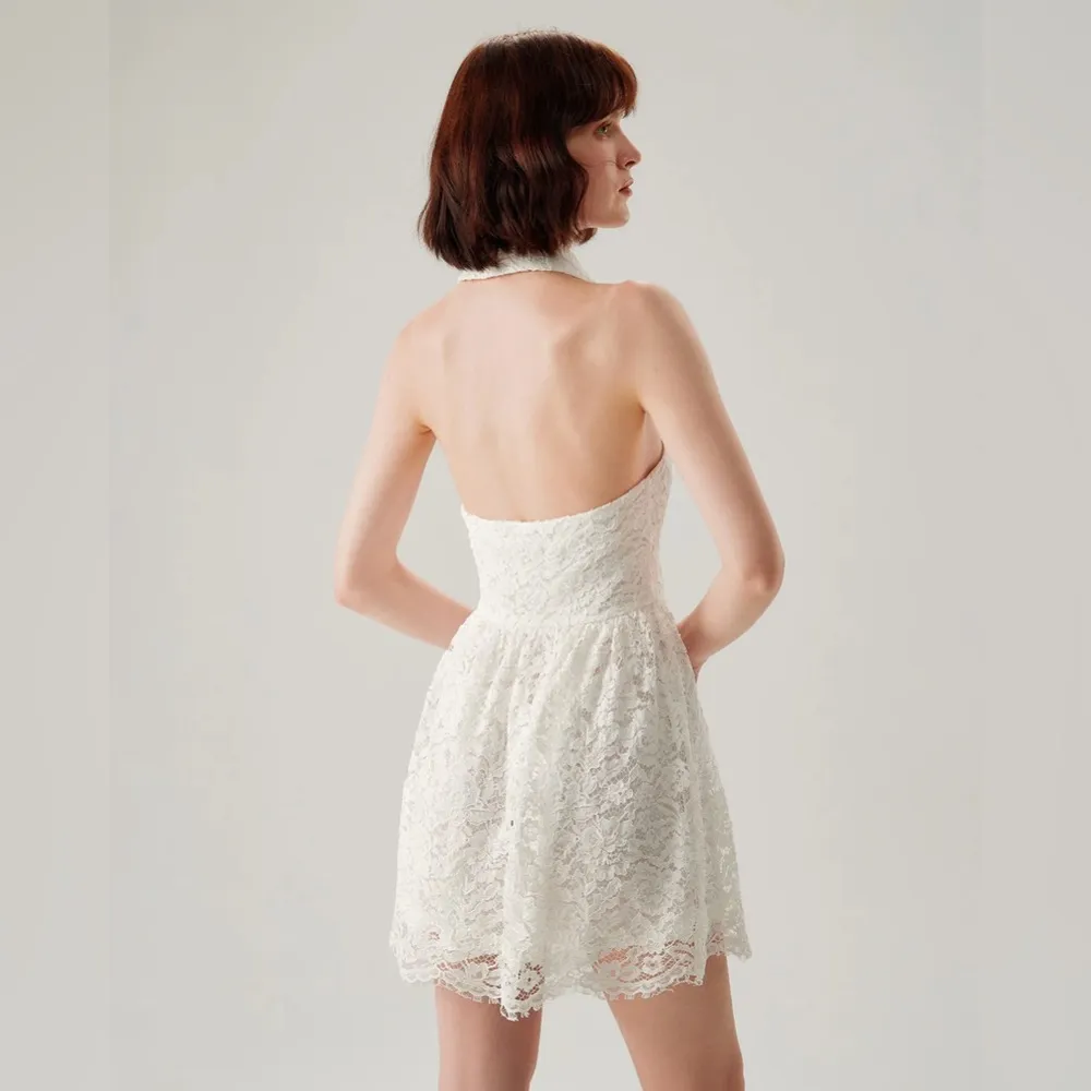 Rihoas White Lace Collared Sleeveless Mini Dress Size M - Image 5